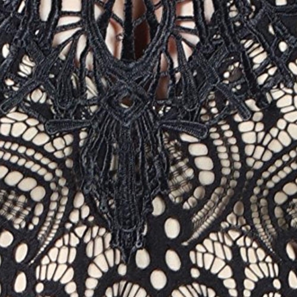 Crochet Lace Open Tie Back Nude Bodycon Dress - Picture 3 of 8